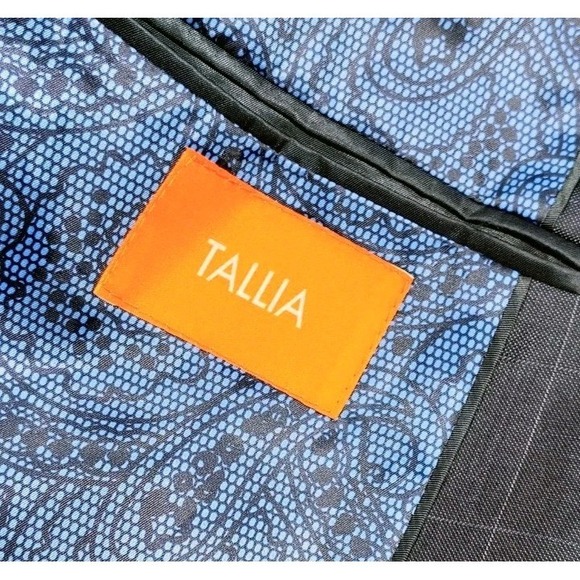 Tallia 2 Piece Suit Mens 40R Wool 36x32 Blue Windowpane Plaid Flat Front - Picture 4 of 16